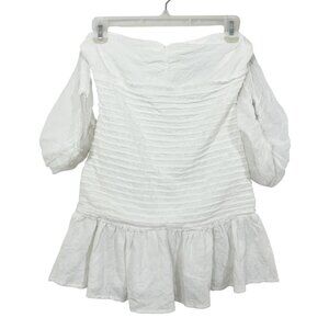 Hello Molly St. Cloud Dress White Mini Ruffle Puff Sleeve Square Neck - Size 2